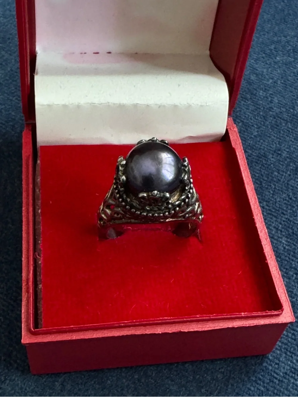 CFJ Black Cultured Freshwater Pearl Sterling Silver Ring Size 7